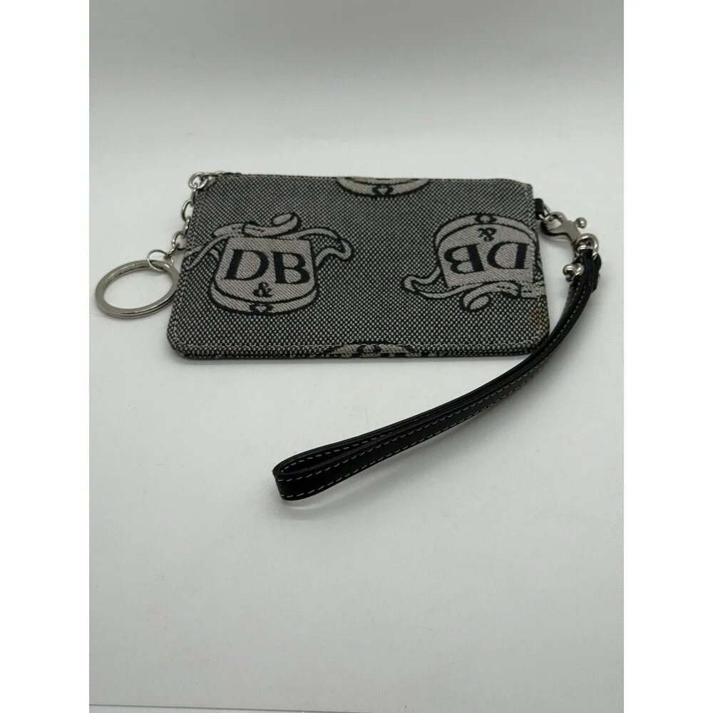 Dooney & Bourke Canvas DB Donegal Crest Wristlet Grey Black W/‎ Handstrap zip